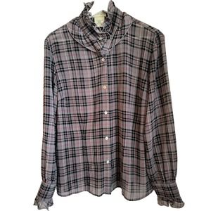 Jeffrey Banks Button Down Blouse Women's Size XL Long Sleeve Multi Color Plaid